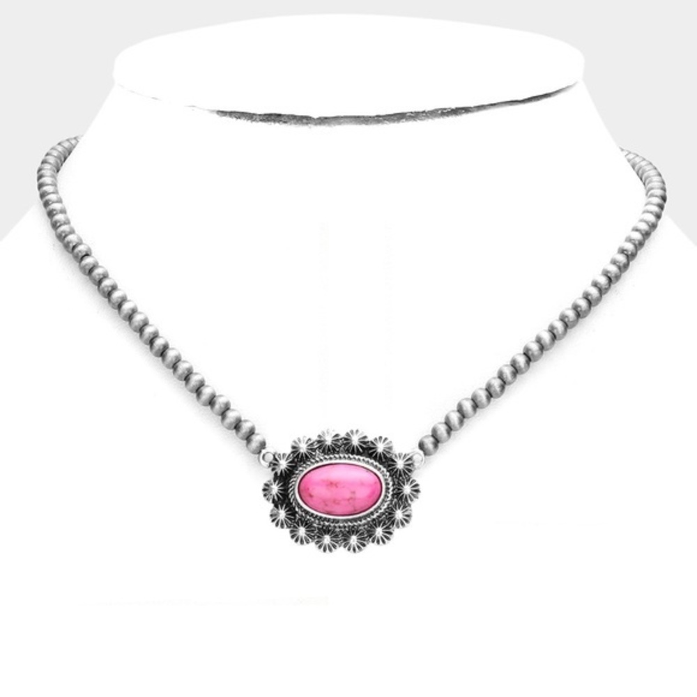 Antique silver stone necklace